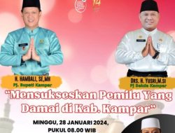 Pj. Bupati Kampar menggelar Tabligh Akbar bertajuk “Mensukseskan Pemilu yang Damai di kabupaten Kampar” bersama Ustadz Das’ad Latif di Lapangan Pelajar Bangkinang Kota