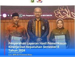 Pj Bupati Kampar Diwakili Sekda Ramlah Terima Laporan Hasil Pemeriksaan Kinerja dan Kepatuhan Semester II Tahun 2024 Pada OPD di Lingkungan Pemkab Kampar
